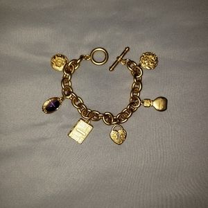 Gloria Vanderbilt Charm Bracelet Book Heart Perfume Gold Tone Vintage 8 1/2"